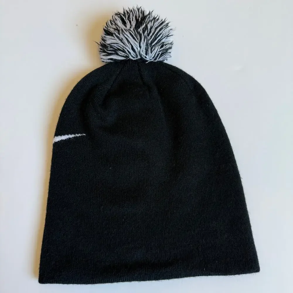 Nike Youth Black White Pom Pom Winter Beanie